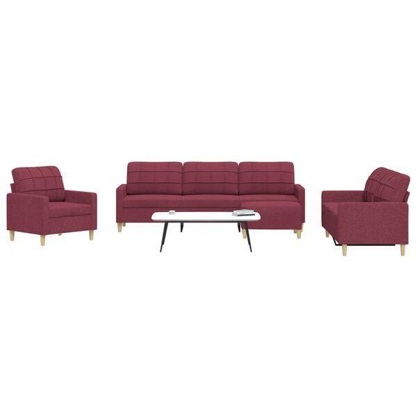 vidaXL 4-dijelni set sofa s tabureom crvena boja vina od tkanine