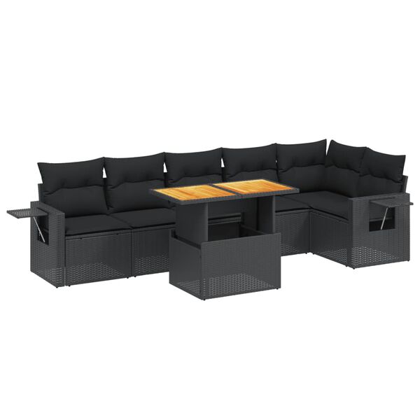 vidaXL 7-dijelni set vrtnih sofa od poliratana s jastucima crni