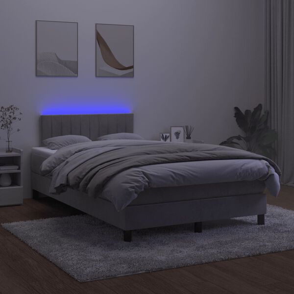 vidaXL Krevet box spring s madracem LED svjetlosivi 120x200 cm bar&scaron;un