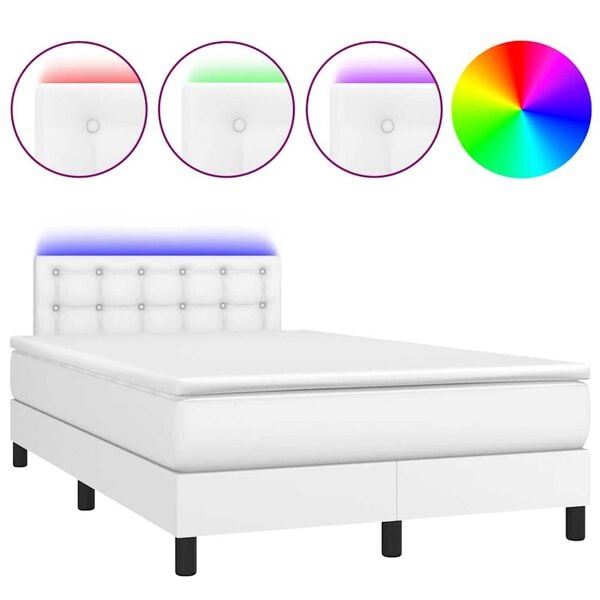vidaXL Krevet box spring s madracem LED bijeli 120x190 cm umjetna koža