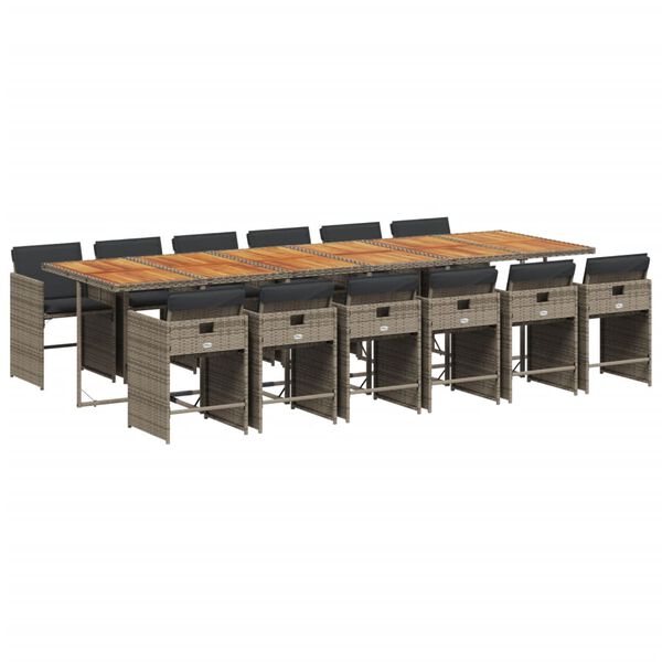 vidaXL 13-dijelni vrtni blagovaonski set s jastucima poliratan sivi