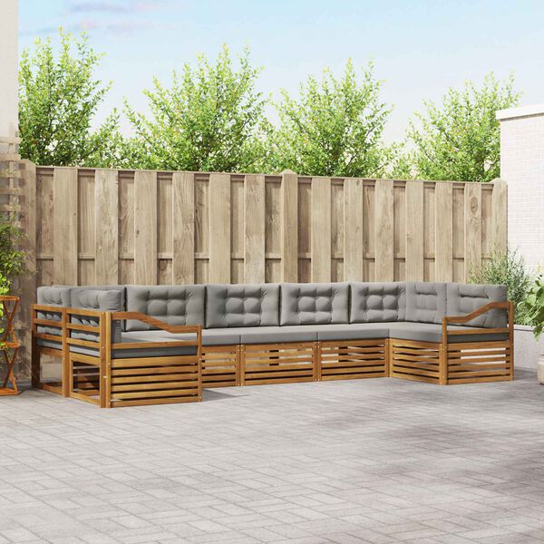 vidaXL Setovi sofa 7 pcs Prirodna i svijetlo siva Čvrsto drvo akacije