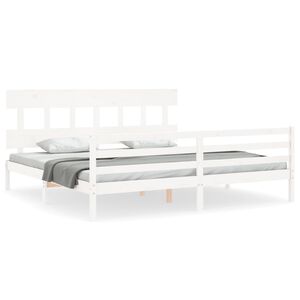 vidaXL Okvir za krevet s uzglavljem bijeli 200x200 cm od masivnog drva
