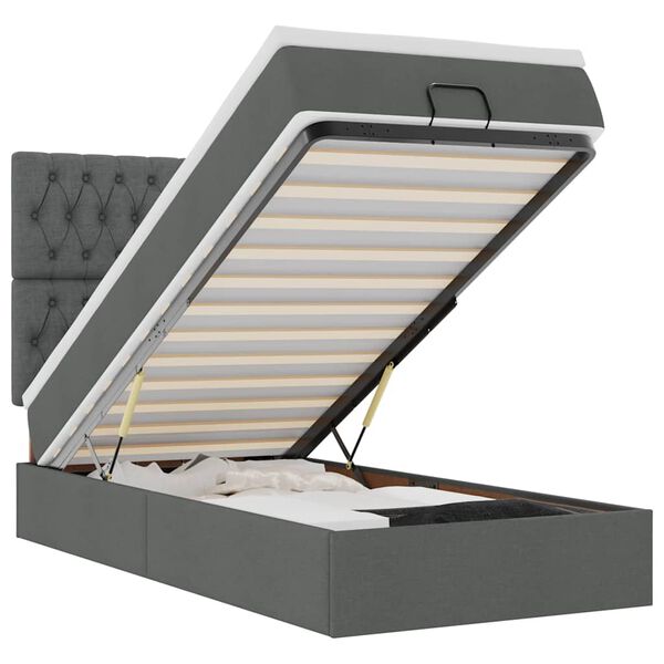 vidaXL Otomanski krevet s madracem i LED tamnosivi 90x200 cm tkanine