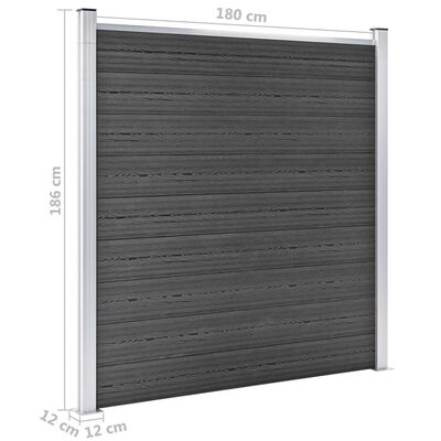 vidaXL Set panela za ogradu WPC 1484 x (105 - 186) cm crni