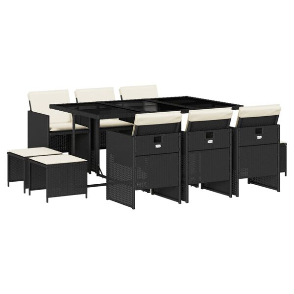 vidaXL 11-dijelni vrtni blagovaonski set s jastucima poliratan crni