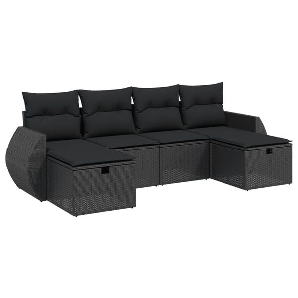 vidaXL 6-dijelni set vrtnih sofa s jastucima crni od poliratana