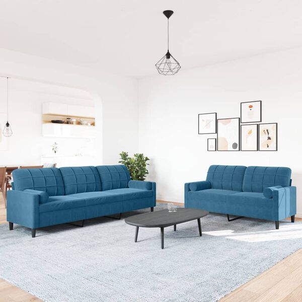 vidaXL 2-dijelni set sofa s jastucima plavi bar&scaron;unasti