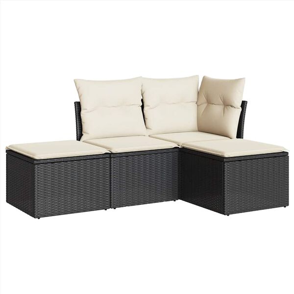 vidaXL 4-dijelni set vrtnih sofa od poliratana s jastucima crni