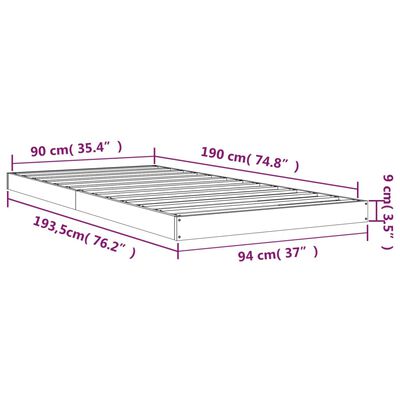 vidaXL Okvir za krevet od borovine bijela 90x190 cm jednokrevetni