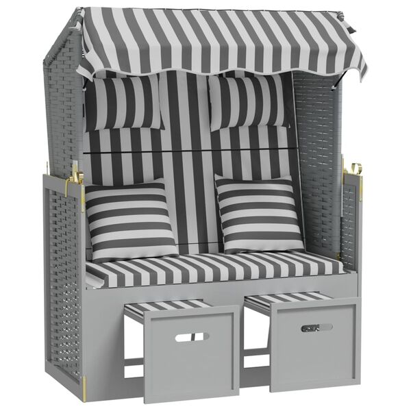 vidaXL Ležaljka za plažu s jastucima sivo-bijela od poliratana i drva