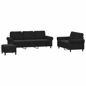 vidaXL 3-dijelni set sofa s jastucima crni bar&scaron;unasti