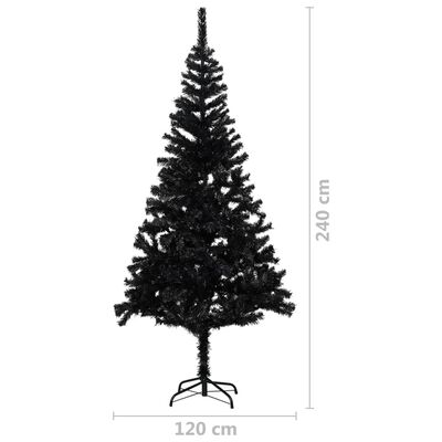 vidaXL Umjetno osvijetljeno božićno drvce s kuglicama crno 240 cm PVC