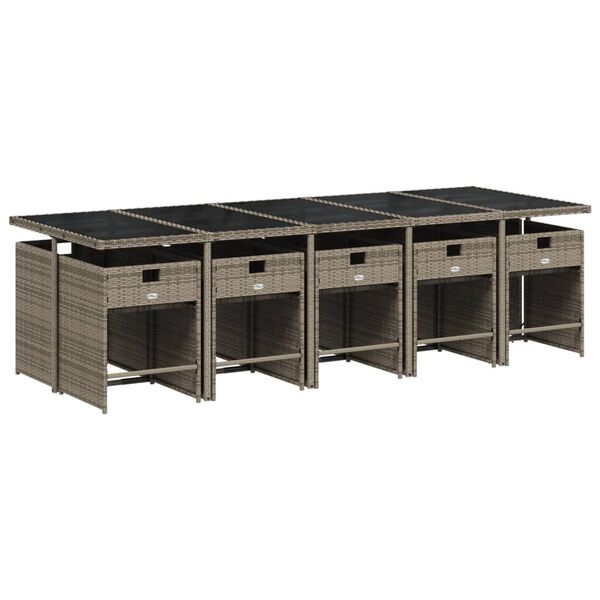 vidaXL 11-dijelni vrtni blagovaonski set s jastucima poliratan sivi