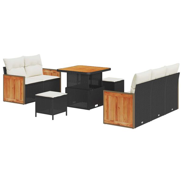 vidaXL Sjedeća garnitura za vrt s jastukom 8 pcs Crna i krem