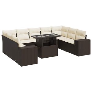 vidaXL 10-dijelni set vrtnih sofa od poliratana s jastucima smeđi