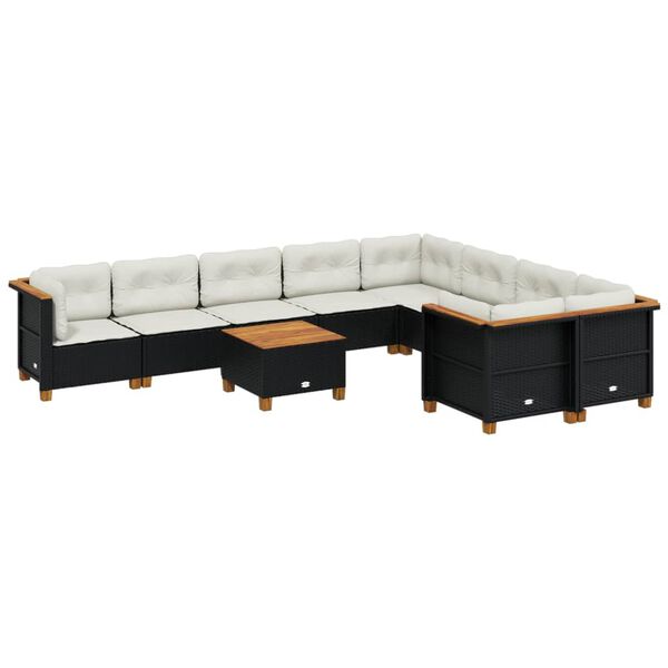 vidaXL 10-dijelni set vrtnih sofa s jastucima crni od poliratana
