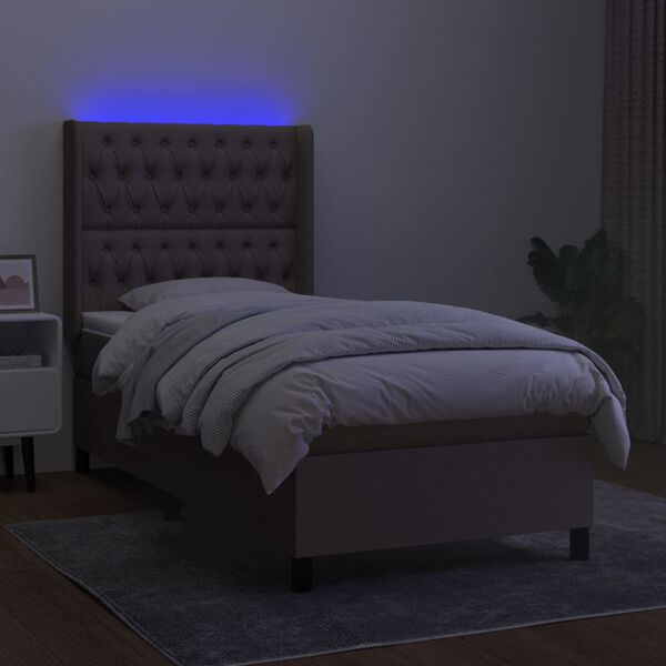 vidaXL Krevet box spring s madracem LED smeđesivi 90x200 cm tkanina