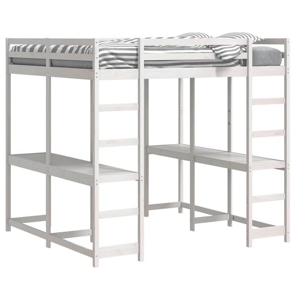 vidaXL Krevet na kat sa stolom i ljestvama bijeli 140x200 cm borovina