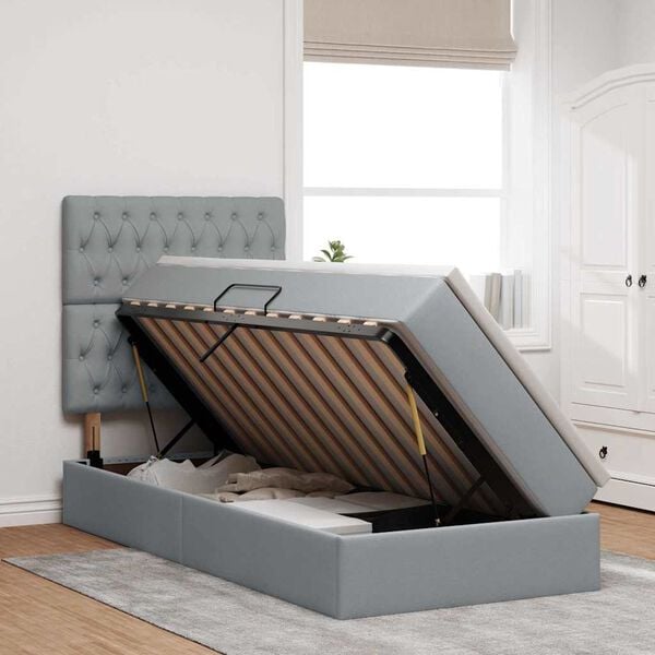 vidaXL Krevet s prostorom za pohranu s LED-om Svijetlo siva Poliester