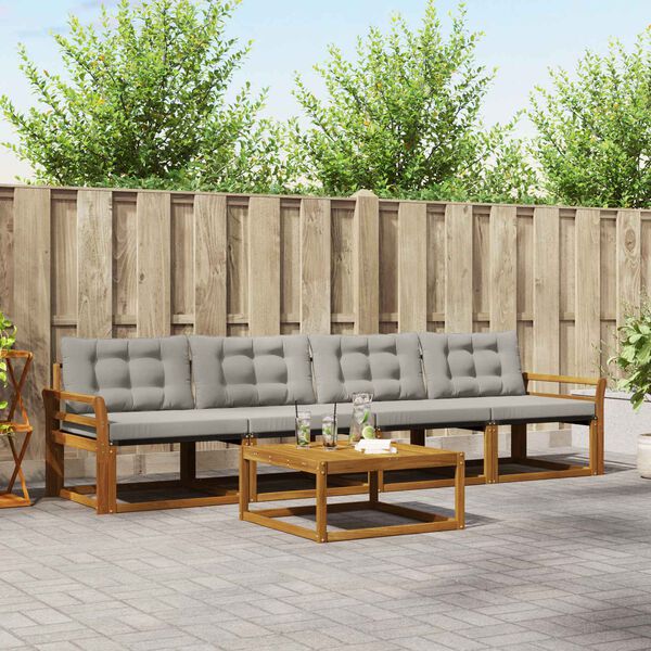 vidaXL Set vanjskih sofa s jastukom 5 pcs Prirodna i svijetlo siva