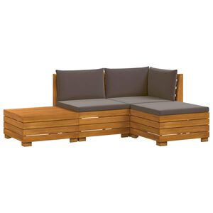 vidaXL Set vanjskih sofa s jastukom 4 Komad Smeđa Čvrsto drvo akacije