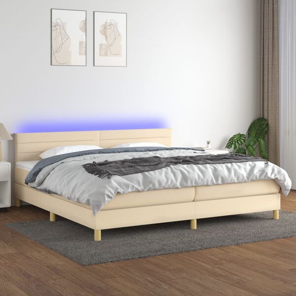 vidaXL Krevet box spring s madracem LED krem 200x200 cm od tkanine