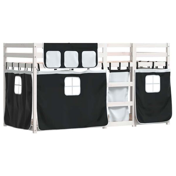 vidaXL Krevet na kat sa zavjesama bijelo-crni 90 x 200 cm od borovine