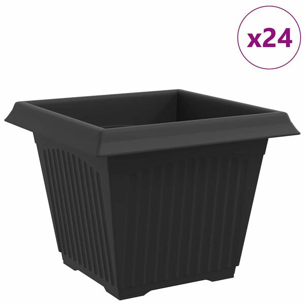 vidaXL Kvadratna saksija za cvijeće 24 pcs Crna 28,5 x 28,5 x 22 cm