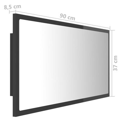 vidaXL LED kupaonsko ogledalo visoki sjaj sivo 90x8,5x37 cm akrilno