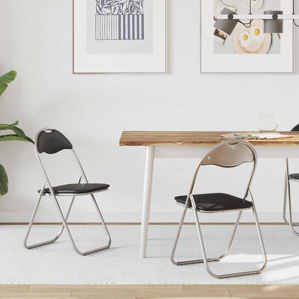 vidaXL Sklopiva stolica 2 pcs Crna i Siva 48 x 43,5 x 81 cm Lažna koža