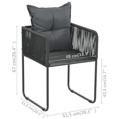 vidaXL Vrtne stolice s jastucima 6 kom od poliratana crne