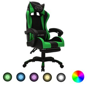 vidaXL Igraća stolica s RGB LED svjetlima zeleno-crna od umjetne kože