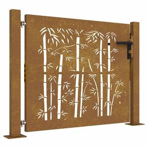 vidaXL Vrtna vrata 100x100 cm Corten čelik dizajn od bambusa