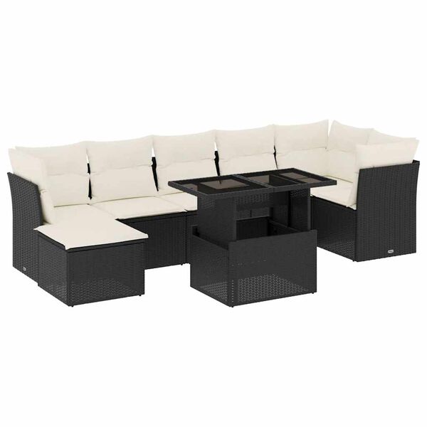 vidaXL 8-dijelni set vrtnih sofa od poliratana s jastucima crni