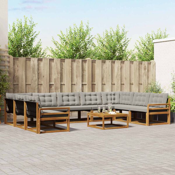 vidaXL Set vanjskih sofa s jastukom 10 pcs Prirodna i svijetlo siva