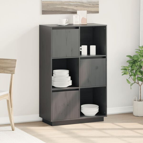 vidaXL Visoka komoda siva 74x35x117 cm od masivne borovine