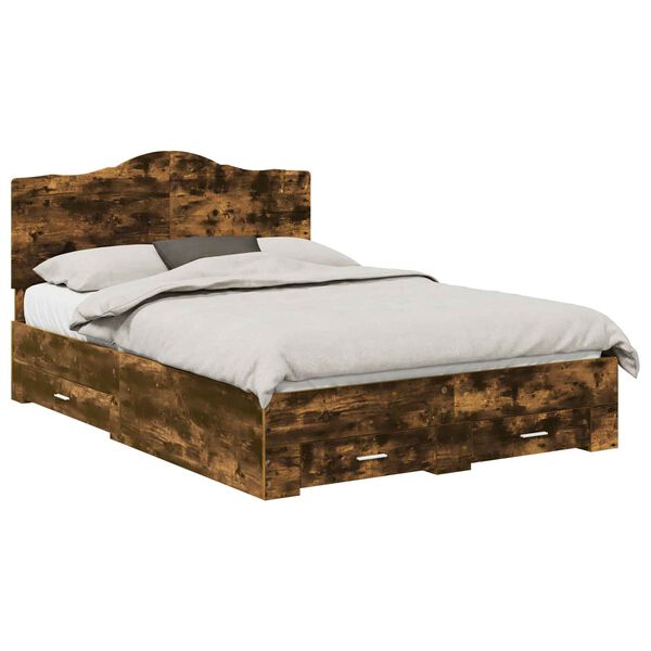 vidaXL Krevetna konstrukcija s uzglavljem Dimljeni hrast 140 x 200 cm