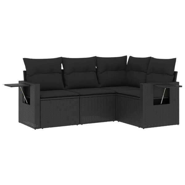 vidaXL 4-dijelni set vrtnih sofa od poliratana s jastucima crni