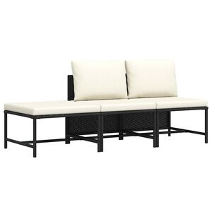 vidaXL 3-dijelni vrtni set sofa od poliratana s jastucima crni