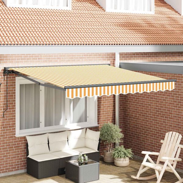 vidaXL Skrovita tenda Žuta i bijela 300 x 250 cm Aluminij i Tkanina