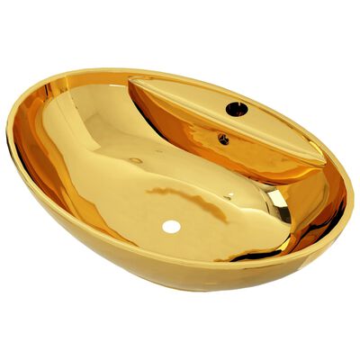 vidaXL Umivaonik sa zaštitom od prelijevanja 58,5x39x21 cm keramički zlatni