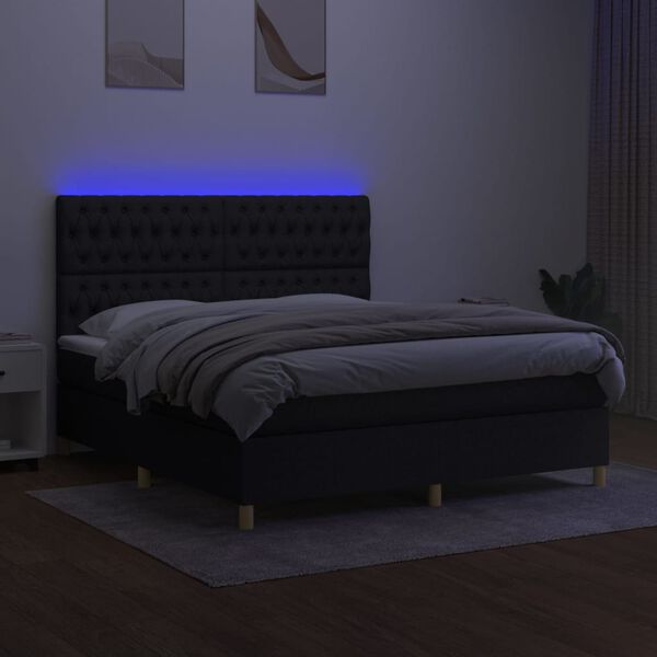 vidaXL Krevet box spring s madracem LED crni 180x200 cm od tkanine