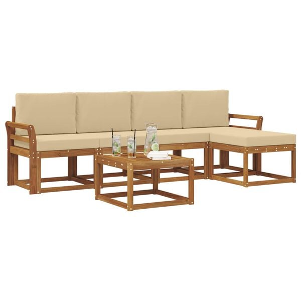 vidaXL Set vanjskih sofa 6 pcs Prirodna i bež Čvrsto drvo akacije