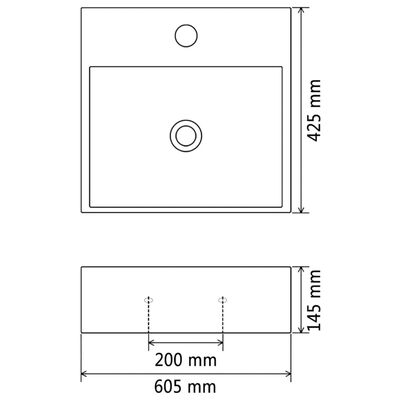 vidaXL Umivaonik s Otvorom za Slavinu Keramički Bijeli 60,5x42,5x14,5 cm