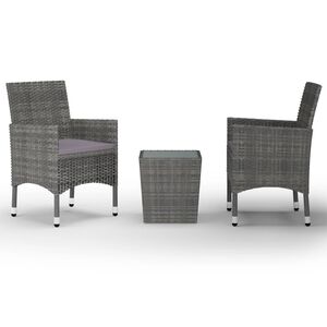 vidaXL 3-dijelni bistro set od poliratana i kaljenog stakla sivi