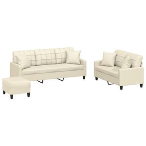 vidaXL 3-dijelni set sofa s jastucima krem od umjetne kože