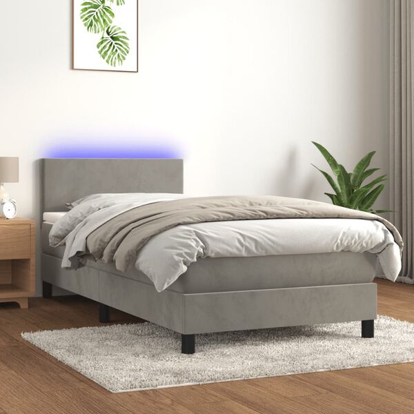 vidaXL Krevet box spring s madracem LED svjetlosivi 100x200 cm bar&scaron;un