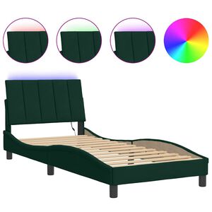 vidaXL Okvir kreveta s LED-om bez madraca Hanko tamnozeleni 80x200 cm bar&scaron;unasti
