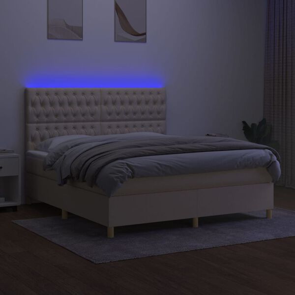 vidaXL Krevet box spring s madracem LED krem 160x200 cm od tkanine